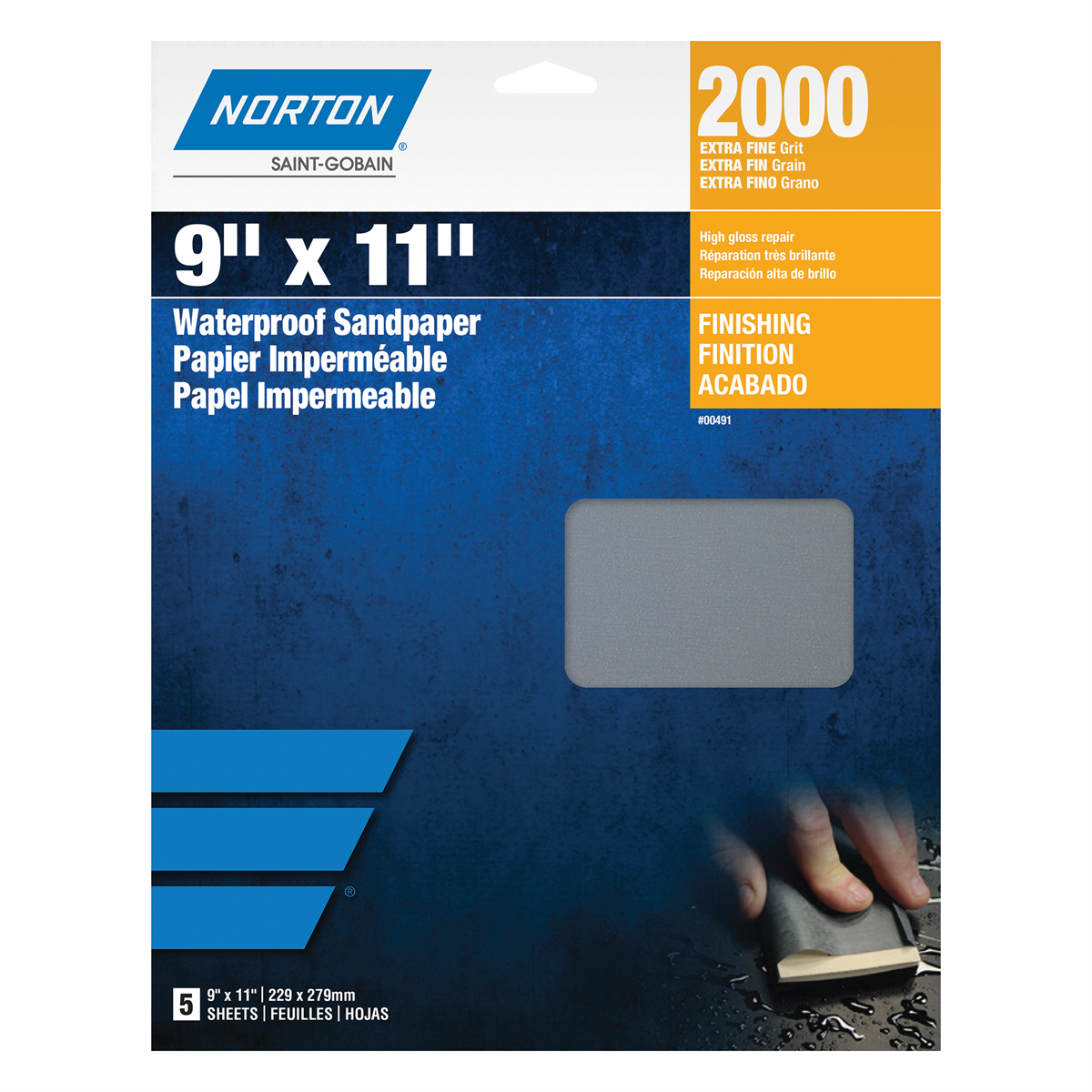 Norton Black Ice 00493 T401 Series Sanding Sheet, 9 in W x 11 in L, 1200 Grit, Ultra Fine Grade