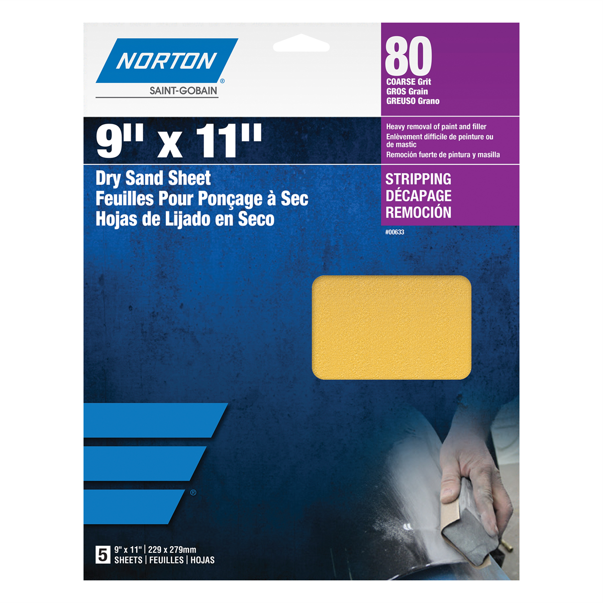 Norton Gold Reserve 00633 H290 Series Sanding Sheet, 9 in W x 11 in L, P80 Grit, Coarse Grade
