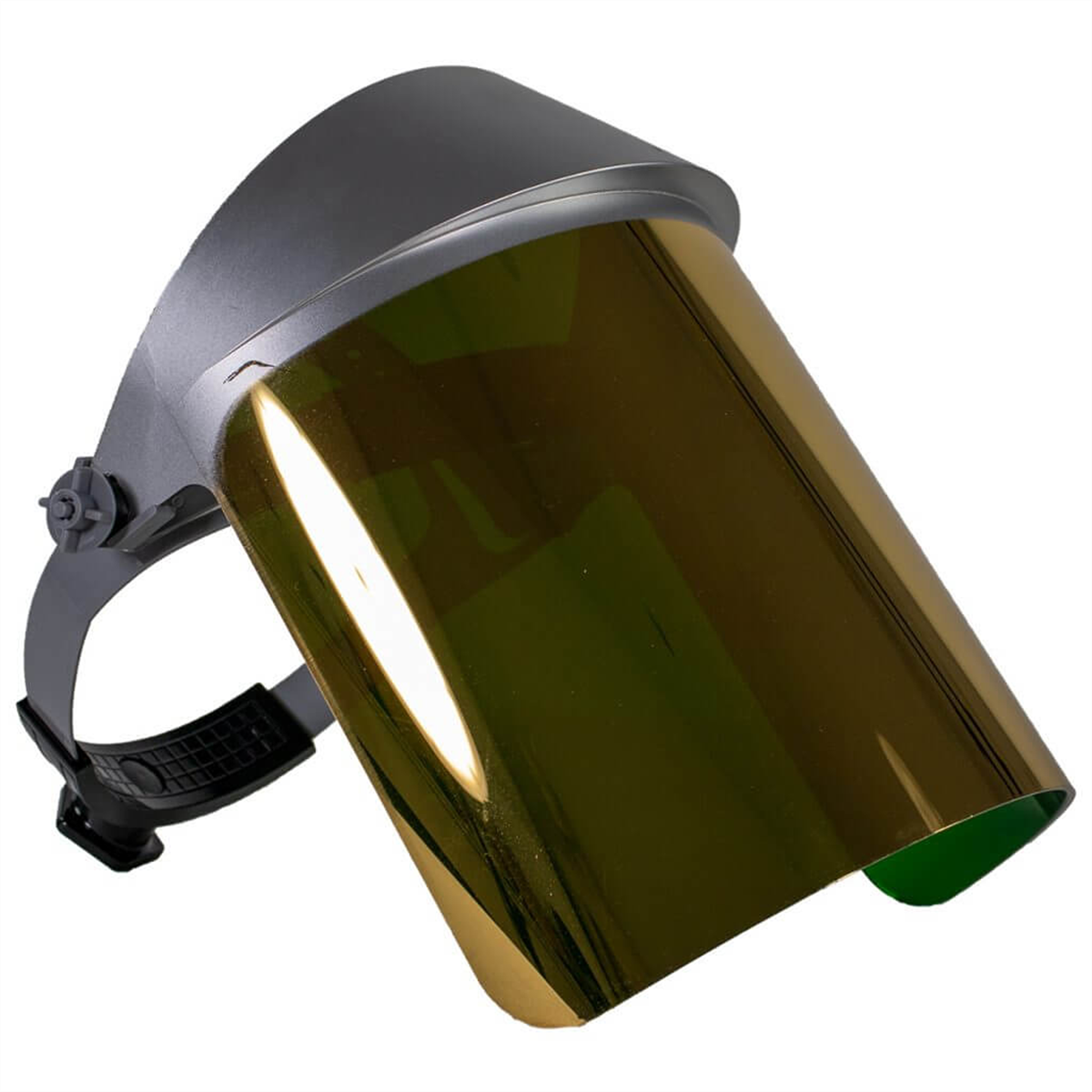 Oberon Face Shield with Ratcheting Headgear - Heat Reflective - Window: Dark Green Gold