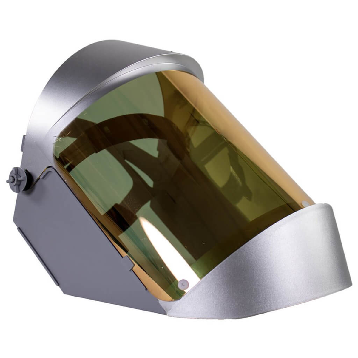 OBERON Face Shield with Ratcheting Headgear - Heat Reflective - Window: Clear Gold Anti-Fog - With Lower Crown and Shield Extender