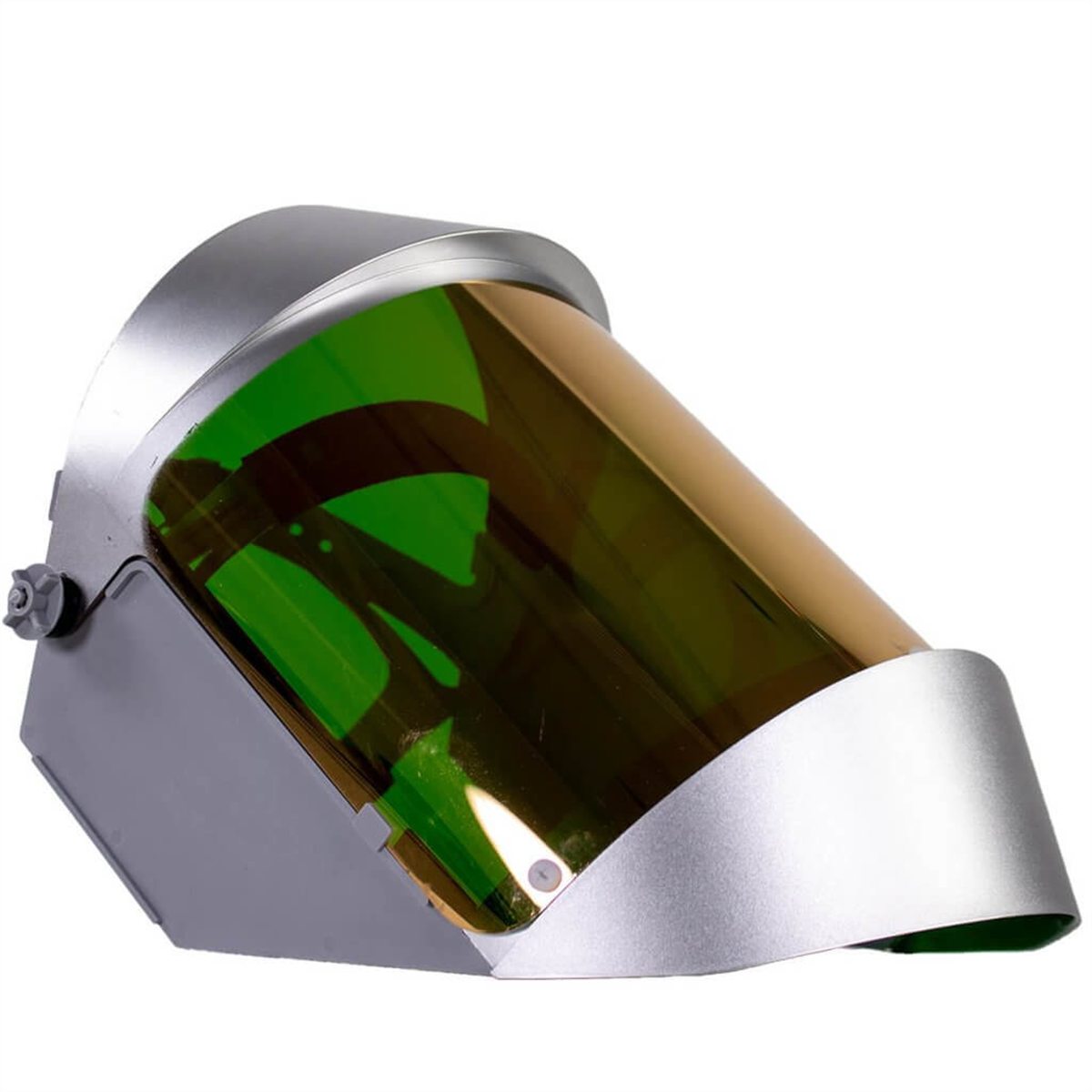 OBERON Face Shield with Ratcheting Headgear - Heat Reflective - Window: Green Gold - With Lower Crown and Shield Extender