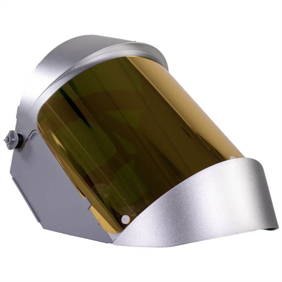 OBERON Face Shield with Ratcheting Headgear - Heat Reflective - Window: Dark Green Gold  - With Lower Crown and Shield Extender