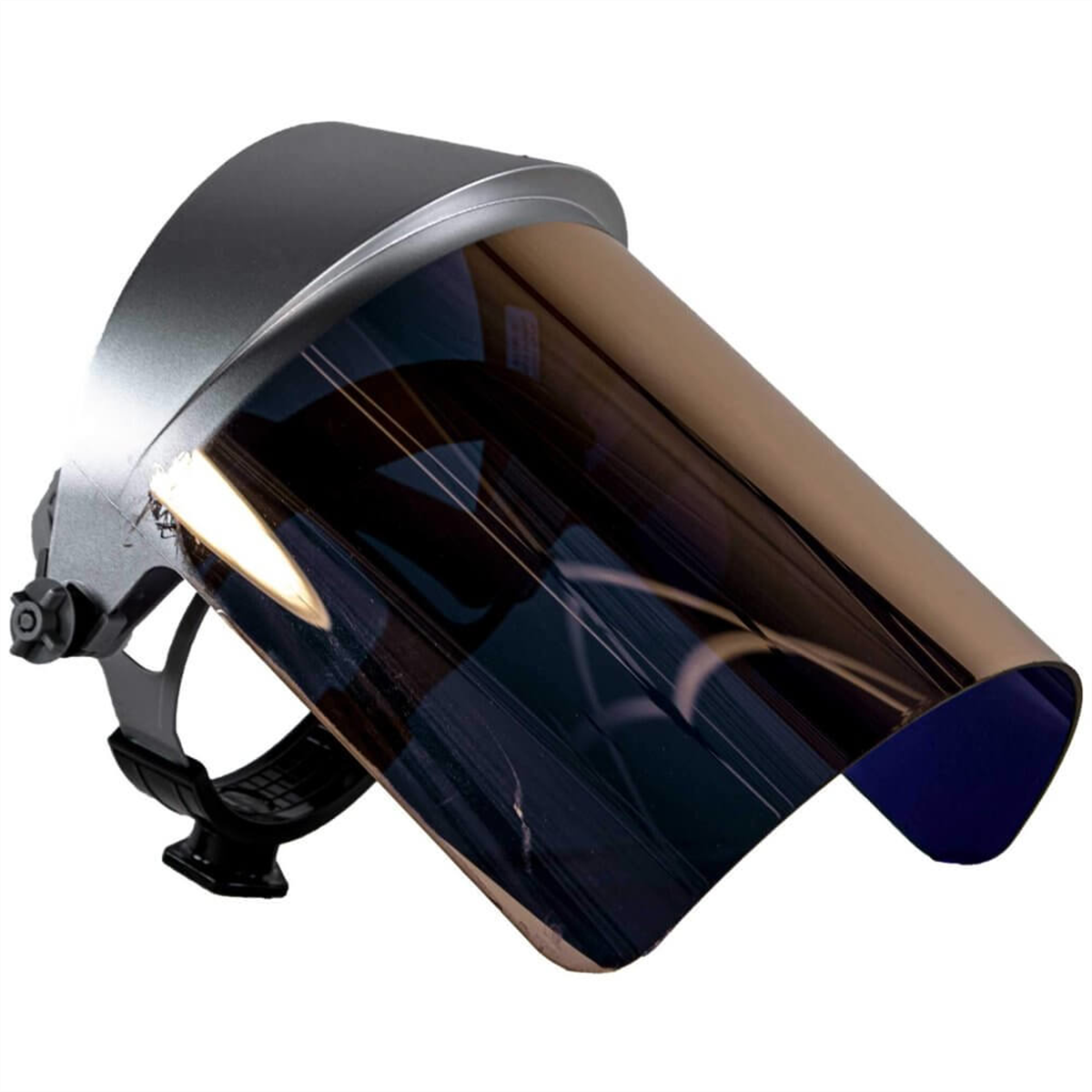 OBERON Face Shield with Ratcheting Headgear - Heat Reflective - Window: Didymium Gold - With Lower Crown and Shield Extender