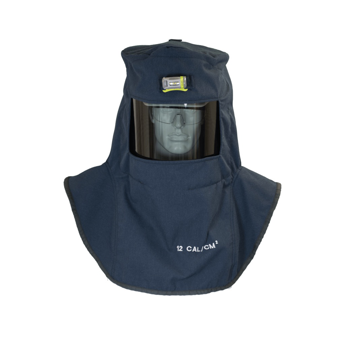 Oberon Hood With Hard Cap - Arc Flash - 12 Cal Lan2st Series - With Fresh Air Arc Flash Hood Ventilation System & Light - Canadian - Color: Navy Blue - Window: True Color Grey (tcg)