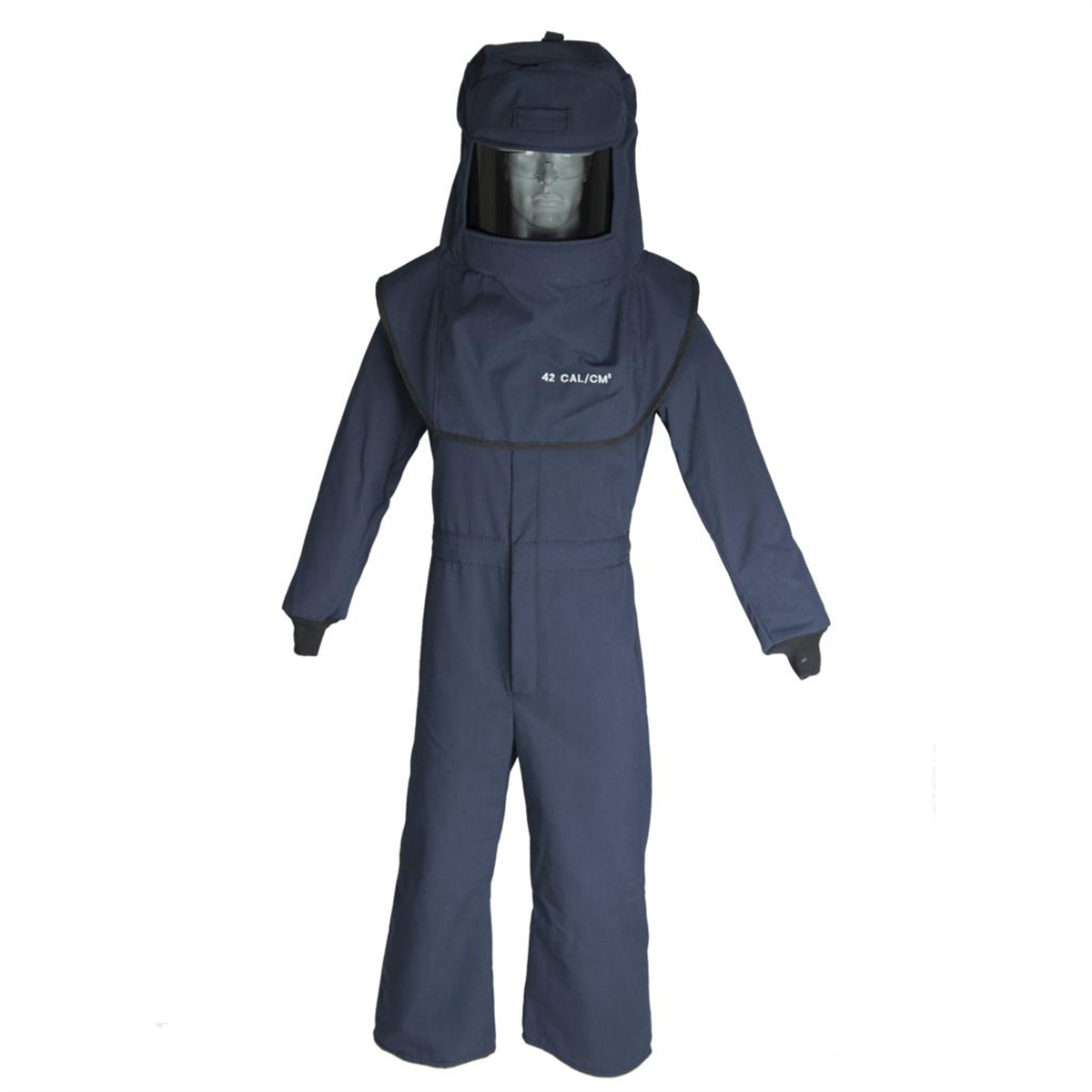Oberon Suit Kit - Arc Flash - 40 Cal LAN&trade; - Comes with Hood with Hard Cap, Coveralls and Fresh Air Arc Flash Hood Ventilation System & Light - Color: Navy Blue - Size: Large