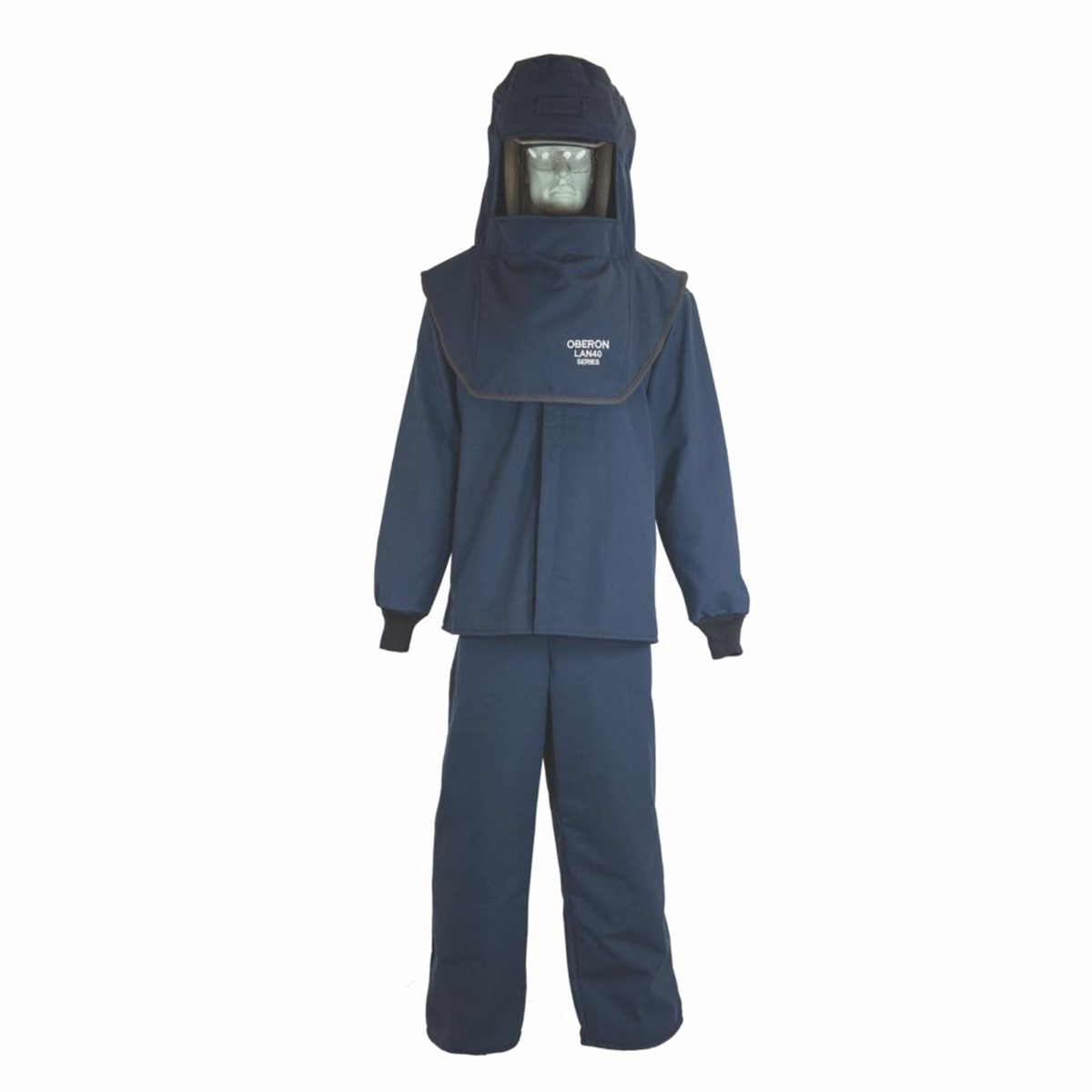 Oberon Suit Kit - Arc Flash - 40 Cal LAN&trade; - Comes with Hood with Hard Cap, Coat, Bib Overalls and Fresh Air Arc Flash Hood Ventilation System - Color: Navy Blue - Size: Medium