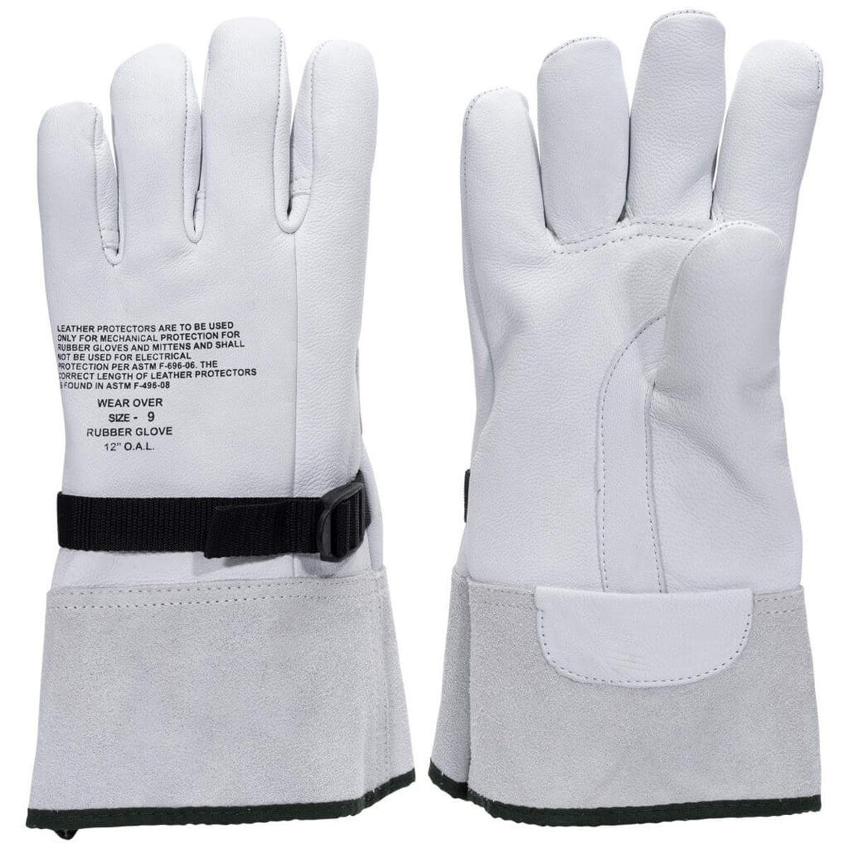 Oberon Gloves - Rubber Electrical Glove Leather Protectors - Class 1 & Class 2 - Size: Regular - 11