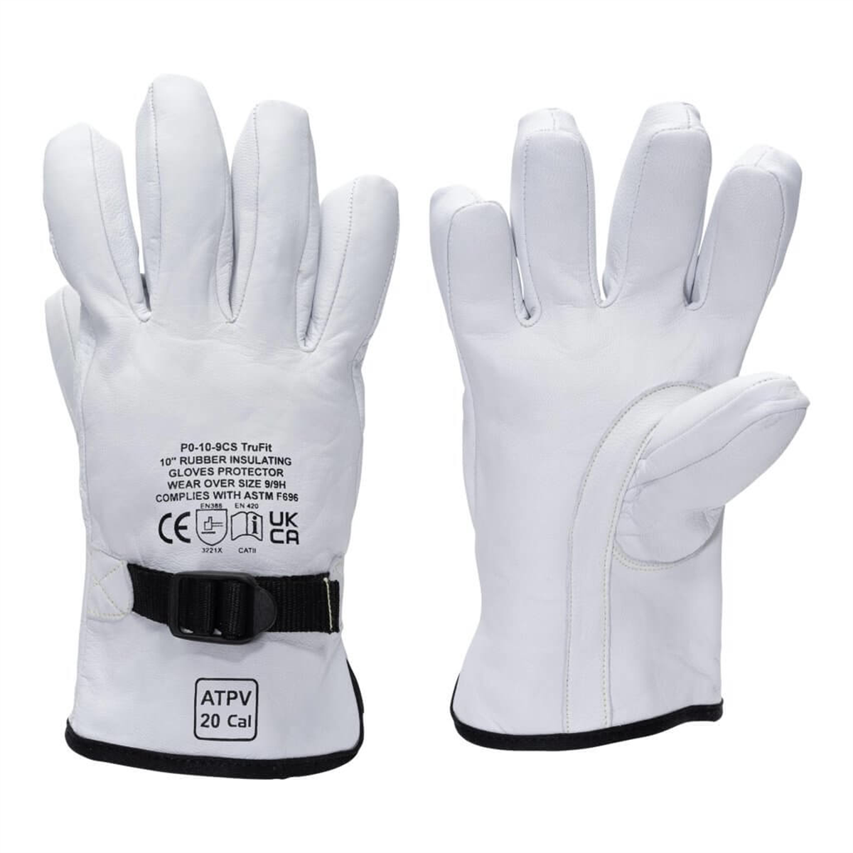 Oberon Gloves - Rubber Electrical Glove Leather Protectors - Class 00 & Class 0 - Size: Regular - 8