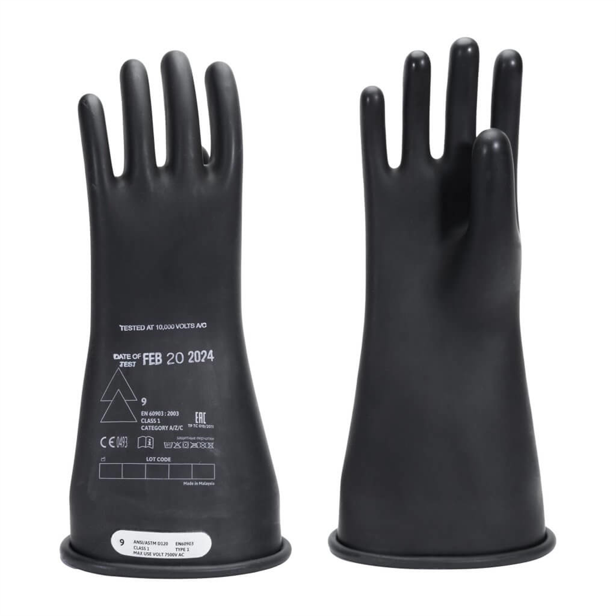 Oberon Gloves - Rubber Electrical - Class 1 - Length: 14" -  Rolled Cuff - Size: X-Large - 11