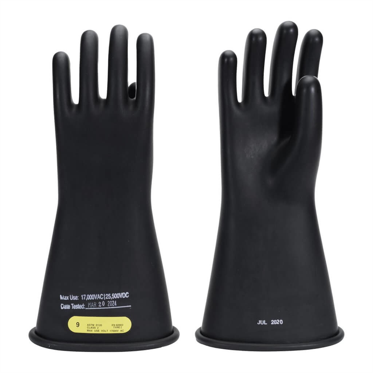 Oberon Gloves - Rubber Electrical - Class 2 - Length: 14" -  Rolled Cuff - Size: Large - 9