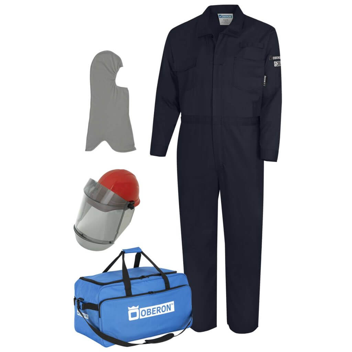 Oberon Suit Kit - Arc Flash - 10 Cal TCG&trade; - Comes with Hard Cap and Face Shield, Balaclava, Coveralls, and Storage Bag - Color: Navy Blue - Size: XL