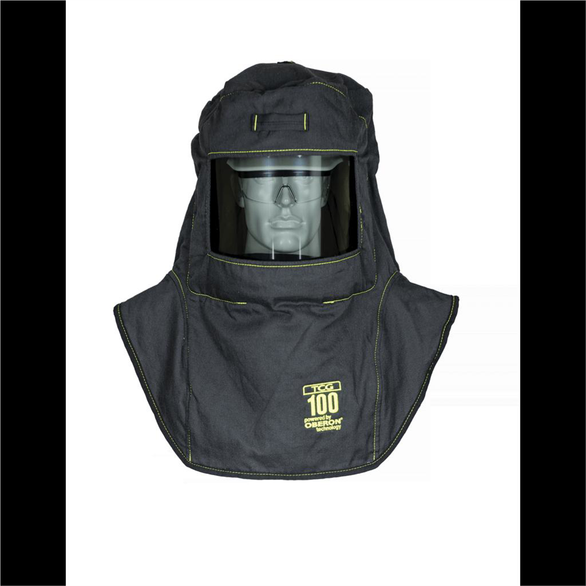 Oberon Hood with A3 Hard Hat Adapters - Arc Flash - 100 Cal TCG&trade; - Color: Black - Window: True Color Grey (TCG&trade;)
