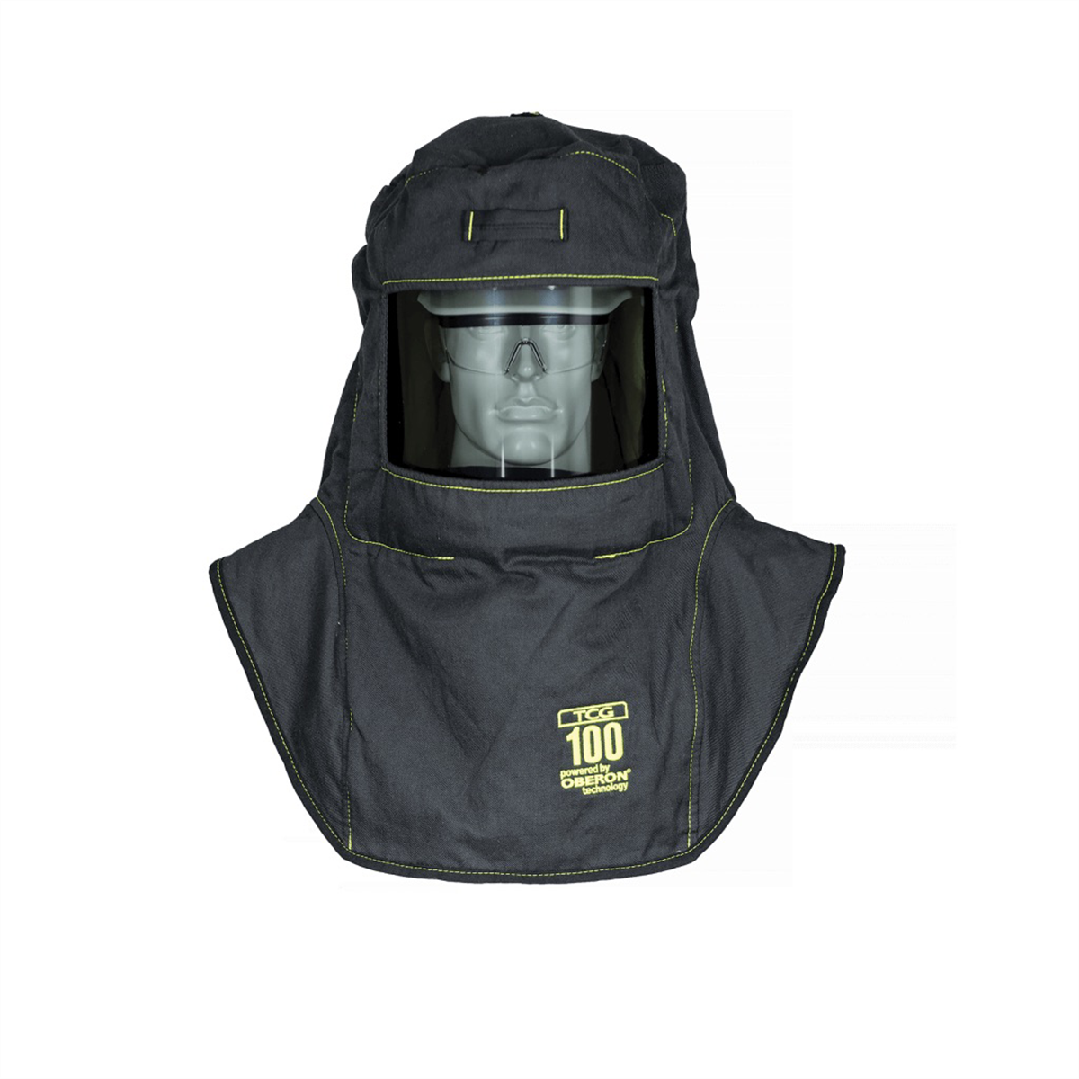 OBERON Hood with Hard Cap - Arc Flash - 100 Cal TCG - With Fresh Air Arc Flash Hood Ventilation System - Color: Black - Window: True Color Grey (TCG)