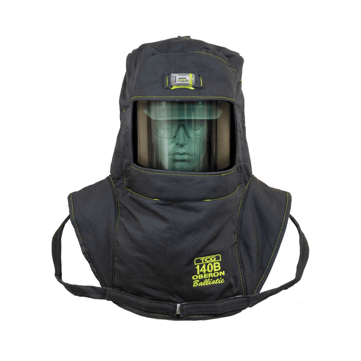 OBERON Hood with Hard Cap - Arc Flash - 140 Cal TCG - With Fresh Air Arc Flash Hood Ventilation System - Color: Black - Window: True Color Grey (TCG)