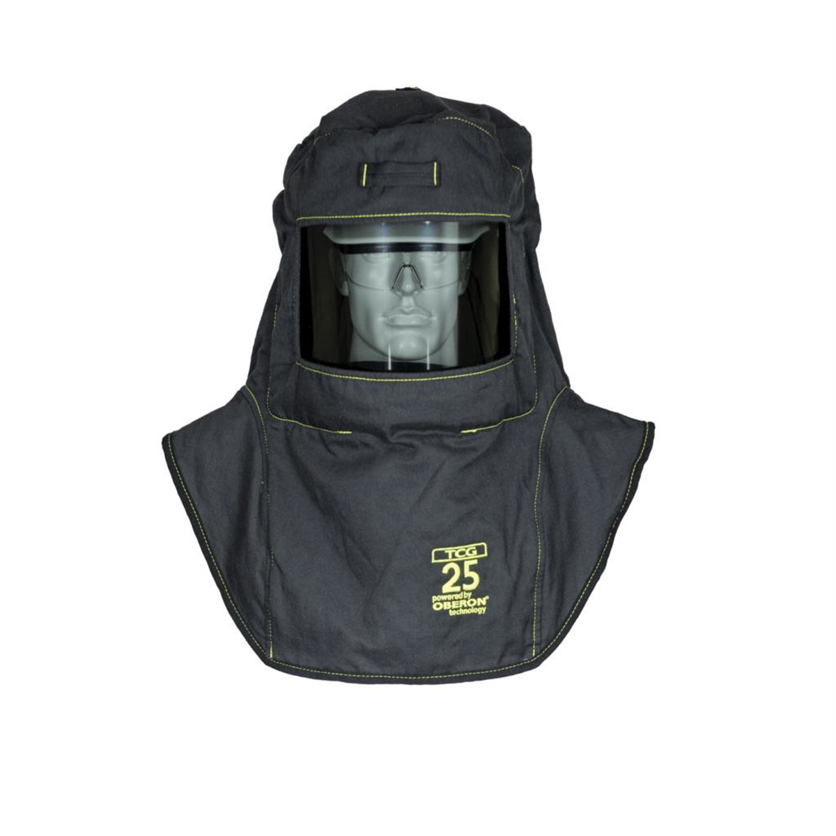 Oberon Hood with A1 Hard Hat Adapters - Arc Flash - 25 Cal TCG&trade; - Color: Black - Window: True Color Grey (TCG&trade;)