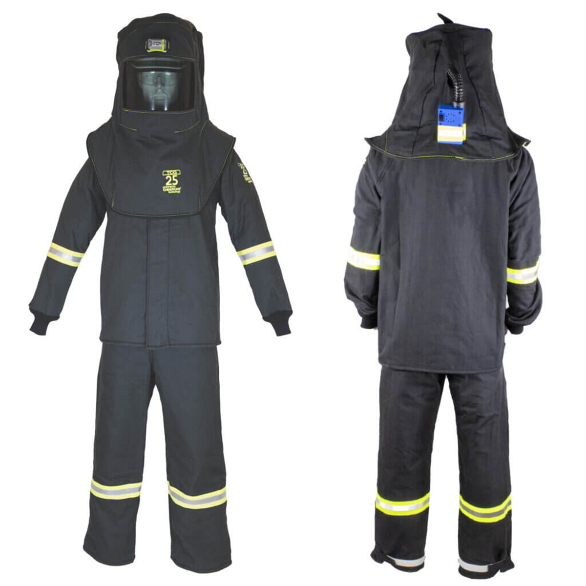 Oberon Suit Kit - Arc Flash - 25 Cal TCG&trade; - Comes with Hood, Coat, Bib Coveralls and Fresh Air Arc Flash Hood Ventilation System & Light - Color: Black - Size: 2XL