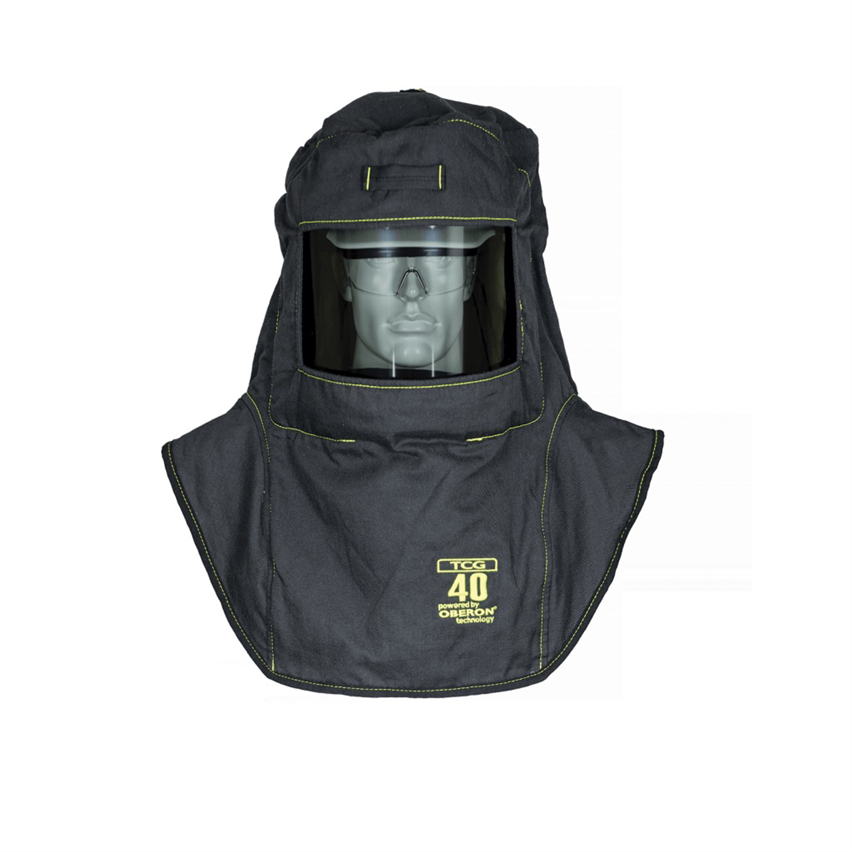OBERON Hood with Hard Cap - Arc Flash - 40 Cal TCG - With Fresh Air Arc Flash Hood Ventilation System - Canadian - Color: Black - Window: True Color Grey (TCG)