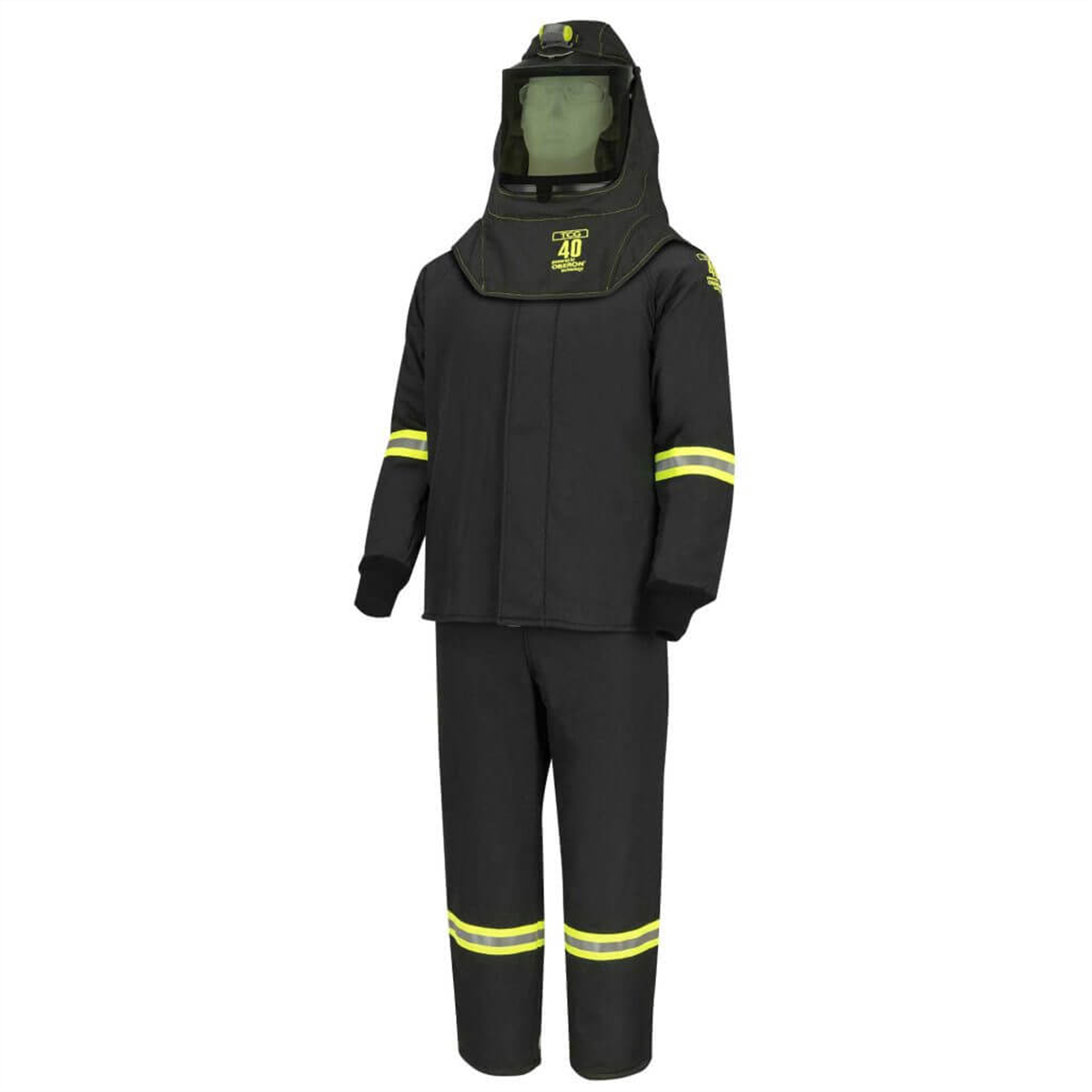 Oberon Suit Kit - Arc Flash - 40 Cal TCG&trade; - Comes with Hood, Coat, Bib Coveralls and Fresh Air Arc Flash Hood Ventilation System & Light - with EZ Lift - Color: Black - Size: Large