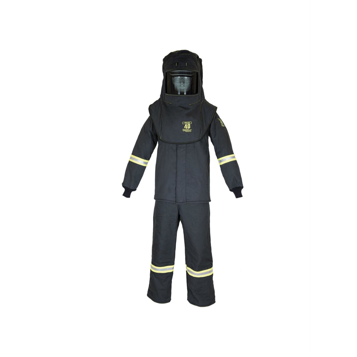 Oberon Suit Kit - Arc Flash - 40 Cal TCG&trade; - Comes with Hood, Coat, Bib Coveralls and  Fresh Air Arc Flash Hood Ventilation System - Color: Black - Size: Medium