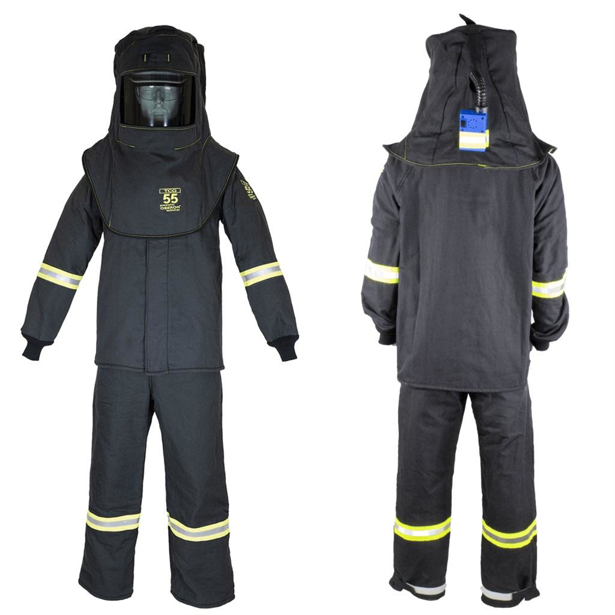 Oberon Suit Kit - Arc Flash - 55 Cal TCG&trade; - Comes with Hood, Coat, Bib Coveralls and  Fresh Air Arc Flash Hood Ventilation System & Light - Color: Black - Size: 2XL