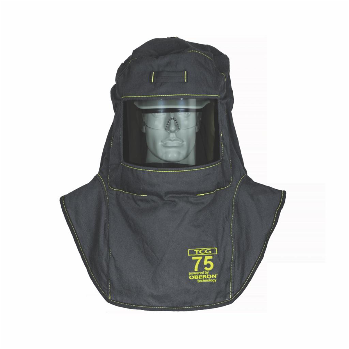 OBERON Hood with A3 Hard Hat Adapters - Arc Flash - 75 Cal TCG - Color: Black - Window: True Color Grey (TCG)