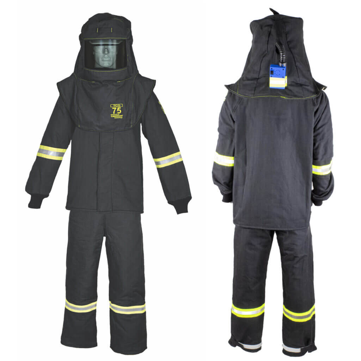 Oberon Suit Kit - Arc Flash - 75 Cal TCG&trade; - Comes with Hood, Coat, Bib Coveralls and Fresh Air Arc Flash Hood Ventilation System & Light - Color: Black - Size: 2XL