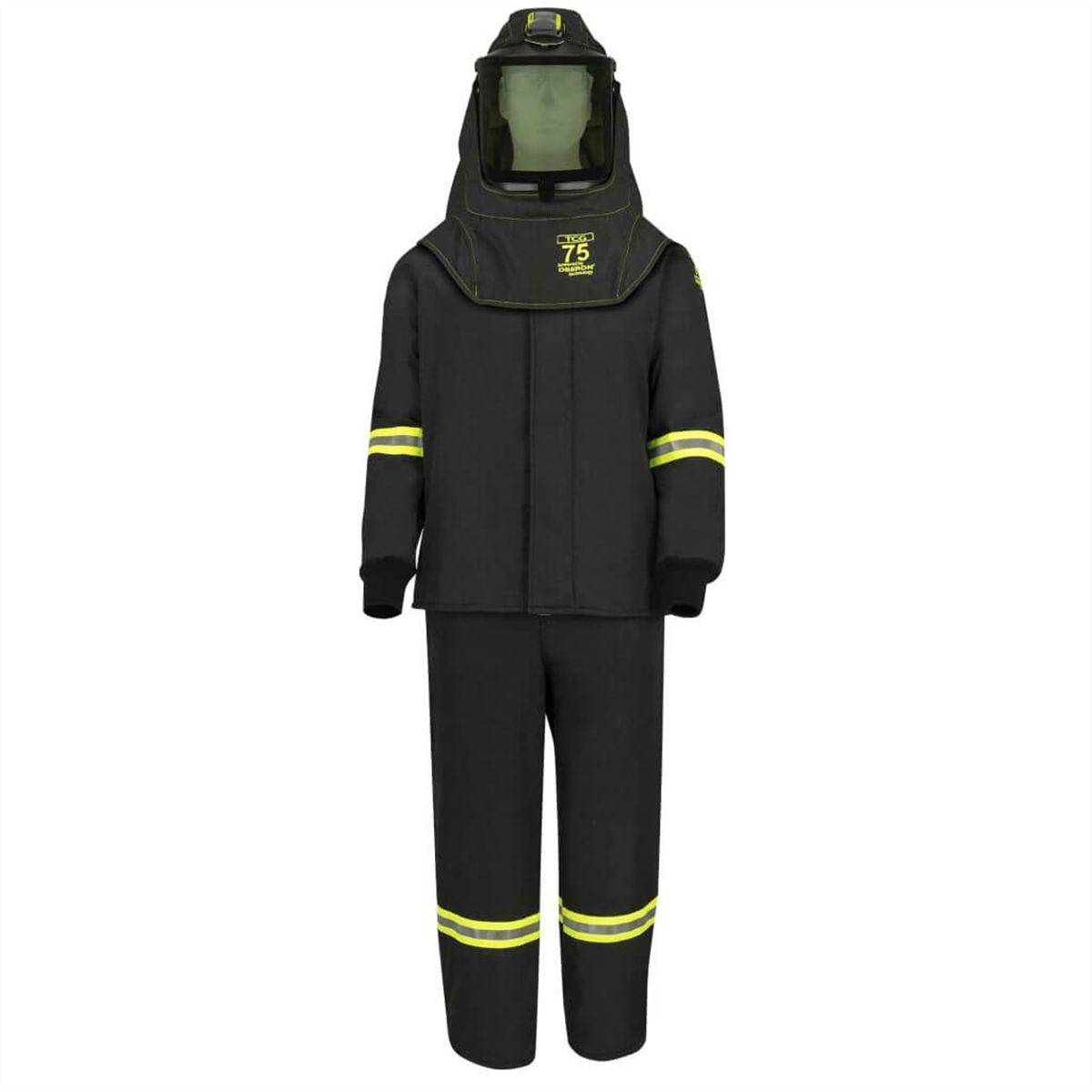 Oberon Suit Kit - Arc Flash - 75 Cal TCG&trade; - Comes with Hood, Coat, Bib Coveralls and Fresh Air Arc Flash Hood Ventilation System & Light - With EZ Lift - Color: Black - Size: 3XL