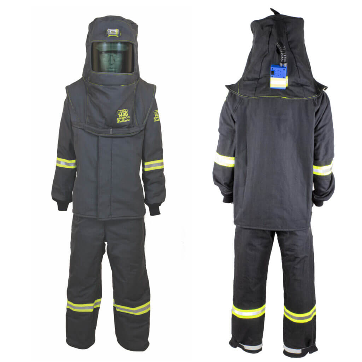 Oberon Suit Kit - Arc Flash - 140 Cal TCG&trade; - Comes with Hood, Coat, Bib Coveralls and Fresh Air Arc Flash Hood Ventilation System - Color: Black - Size: 3XL