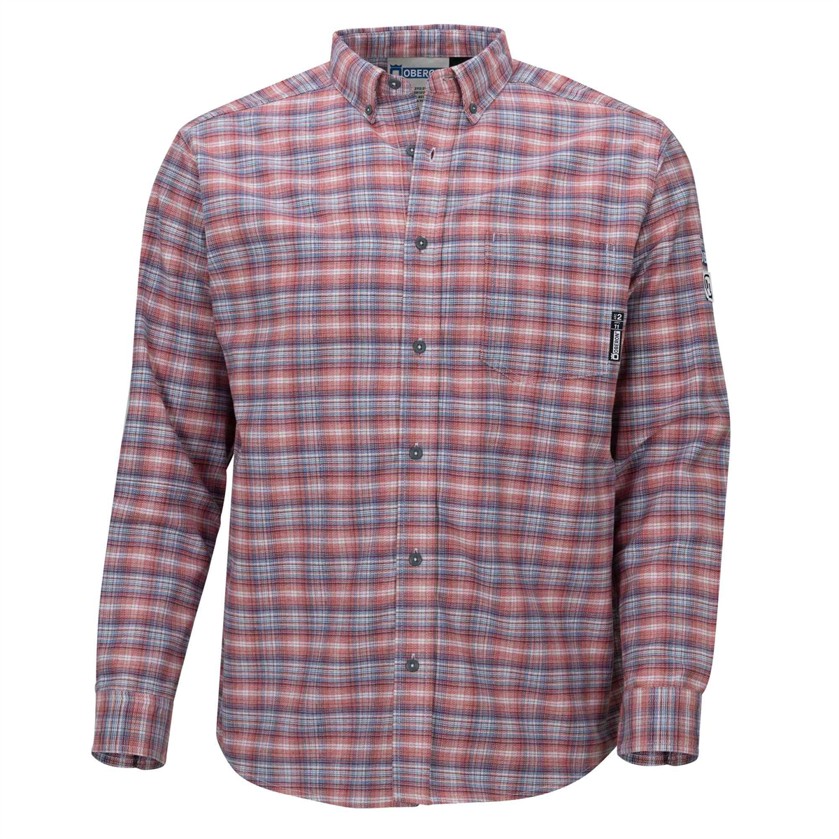 OBERON Plaid Long Sleeve Button Down Shirt &hyphen; Cotton / Nylon - Fire Resistant and Arc Flash Protection - 10 CAL - Color: Grey - Men's - Size: Large