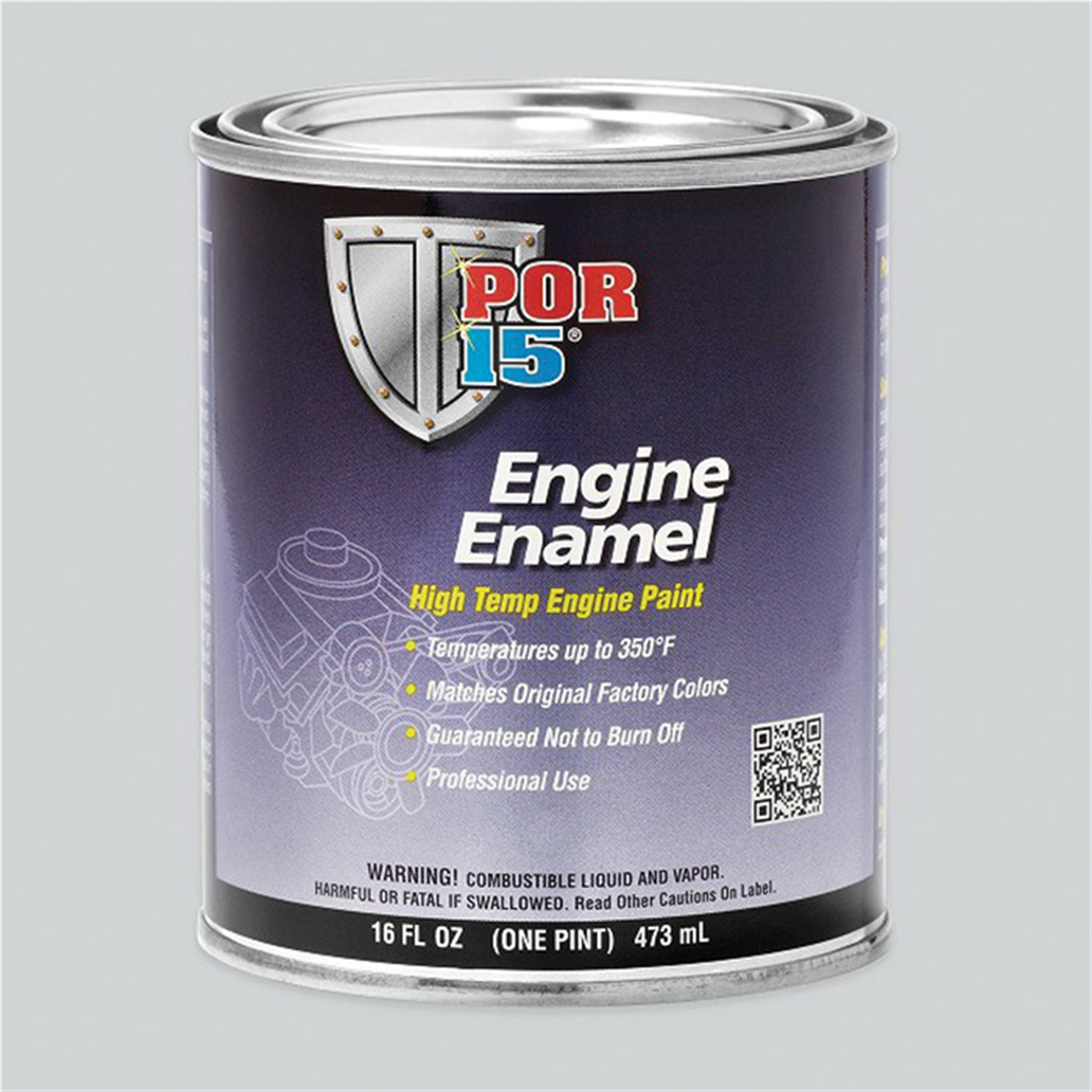 POR-15 INC 42038 High Temperature Engine Enamel Paint, 1 pt Can, Gloss Black, Liquid, 30 to 60 min Curing