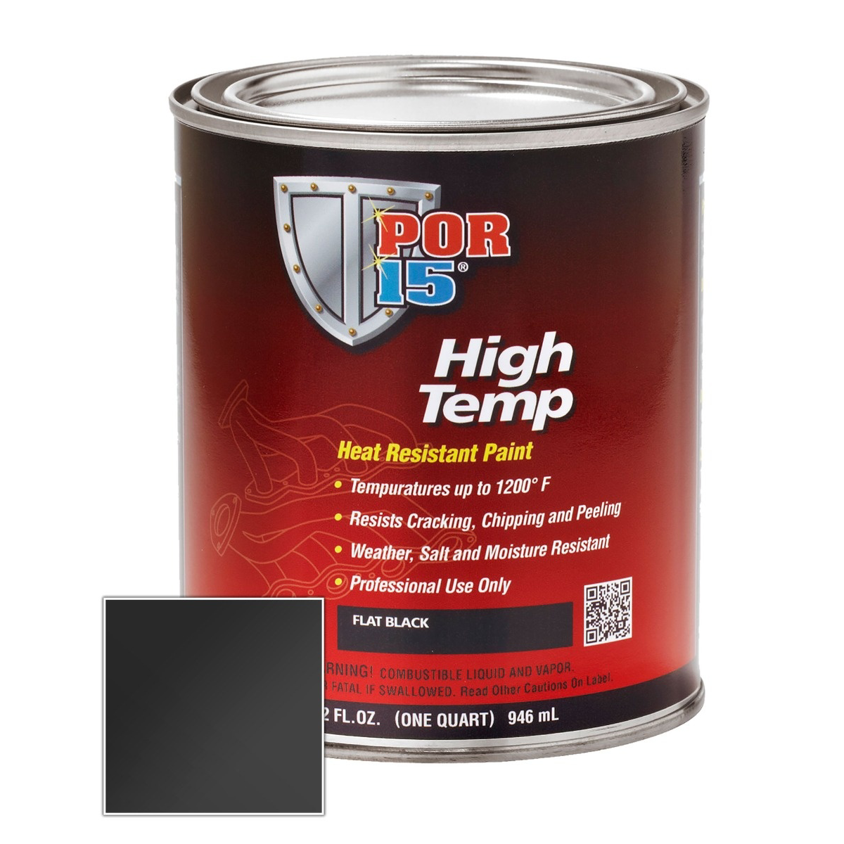 POR-15 INC 44101 Heat Resistant High Temperature Paint, 1 gal Can, Flat Black, Liquid, 4 hr Curing