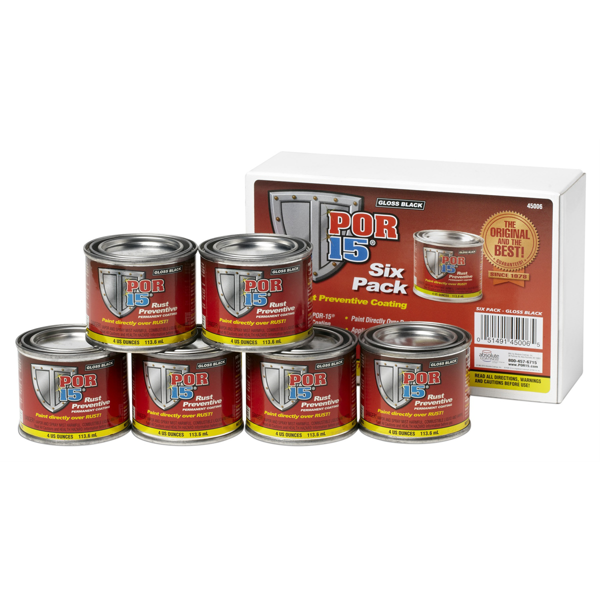 POR-15 INC 45006 High Performance Rust Preventive Coating, 4 oz Can, 6/pk, Gloss Black, 250 to 450 sq-ft/gal Coverage