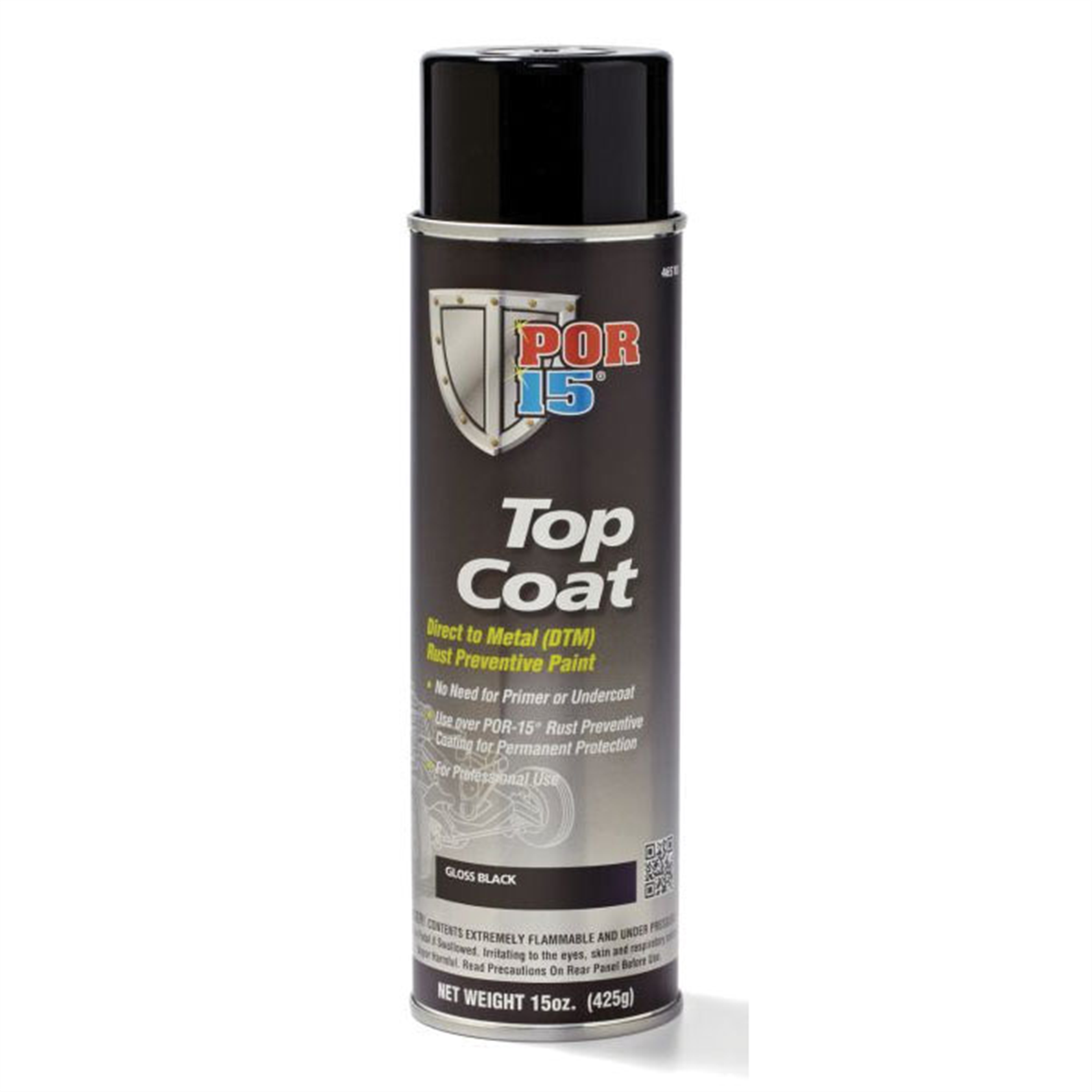 POR-15 INC 45818 Top Coat DTM Paint, 14 oz Aerosol Can, Gloss Black, Liquid, 30 to 60 min Curing