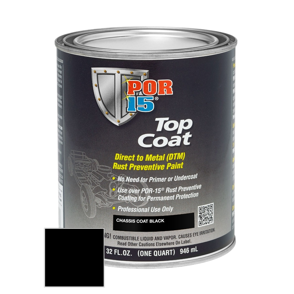 POR-15 INC 45904 Top Coat DTM Paint, 1 qt Can, Chassis Black, Liquid, 30 to 60 min Curing