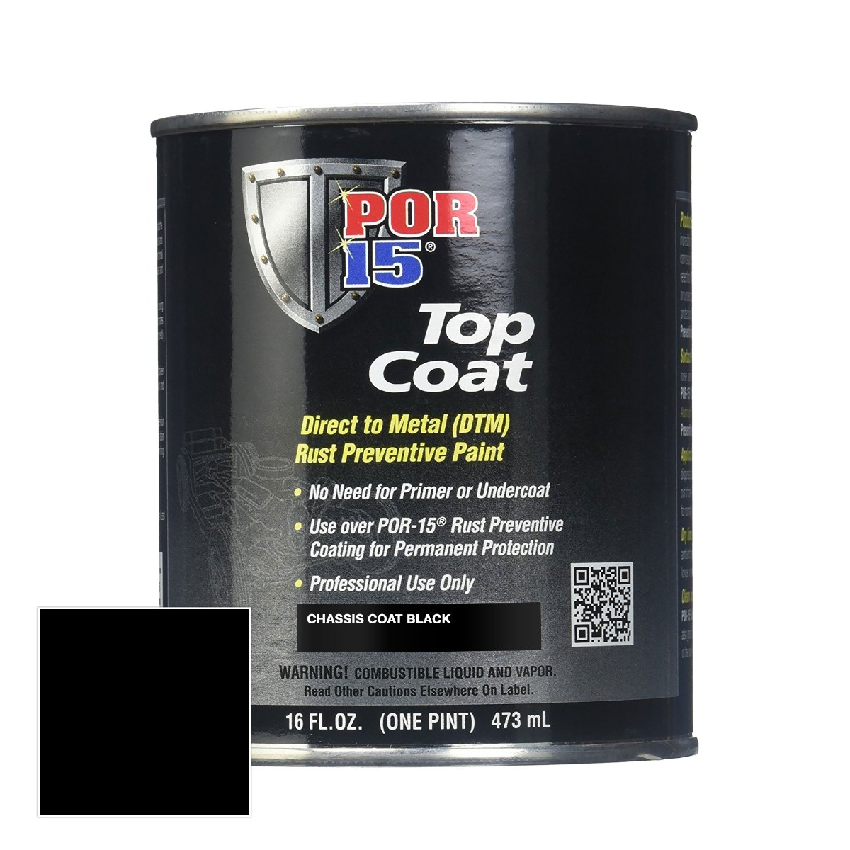 POR-15 INC 45908 Top Coat DTM Paint, 1 pt Can, Chassis Black, Liquid, 30 to 60 min Curing