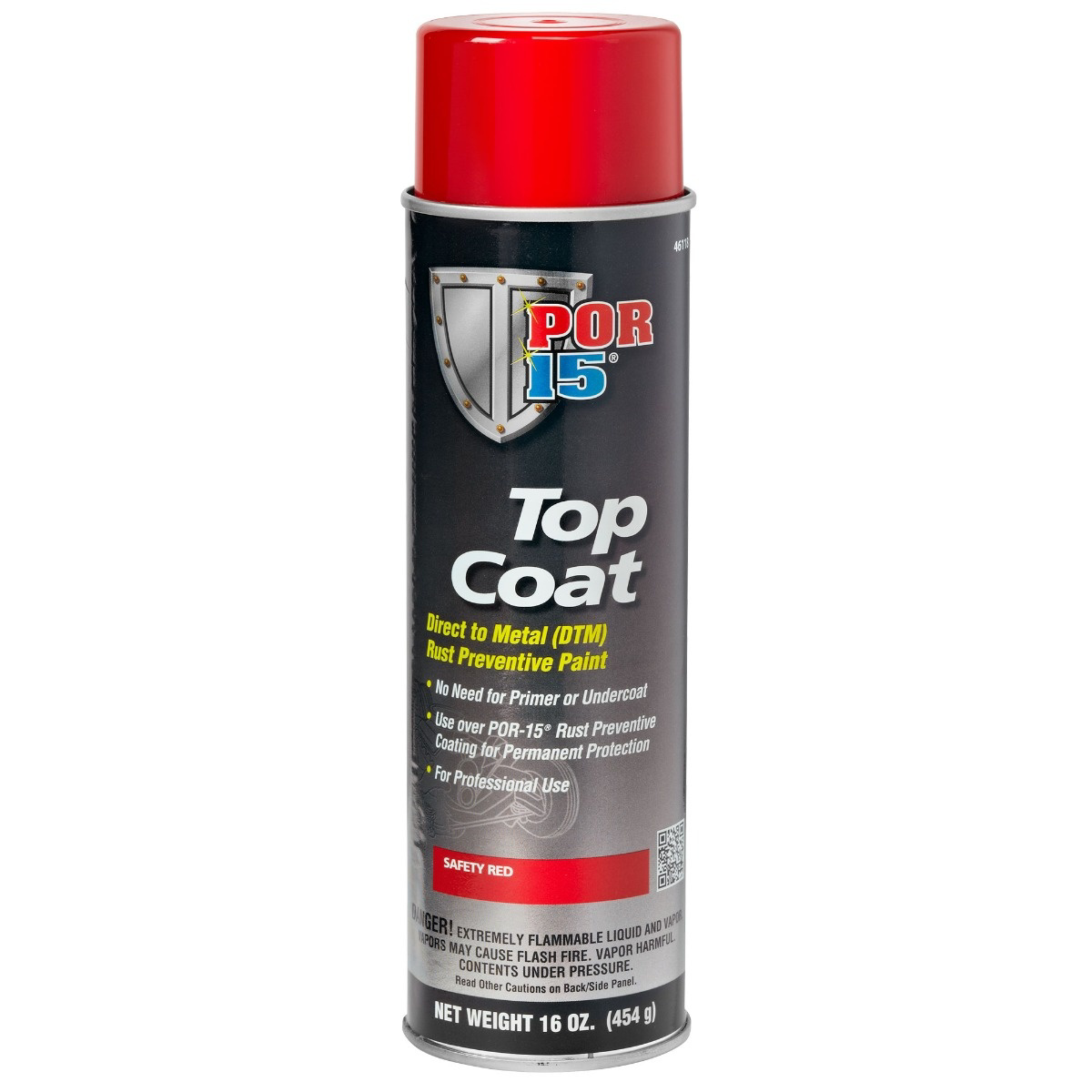 POR-15 INC 46118 Top Coat DTM Paint, 15 oz Aerosol Can, Safety Red, Liquid, 30 to 60 min Curing