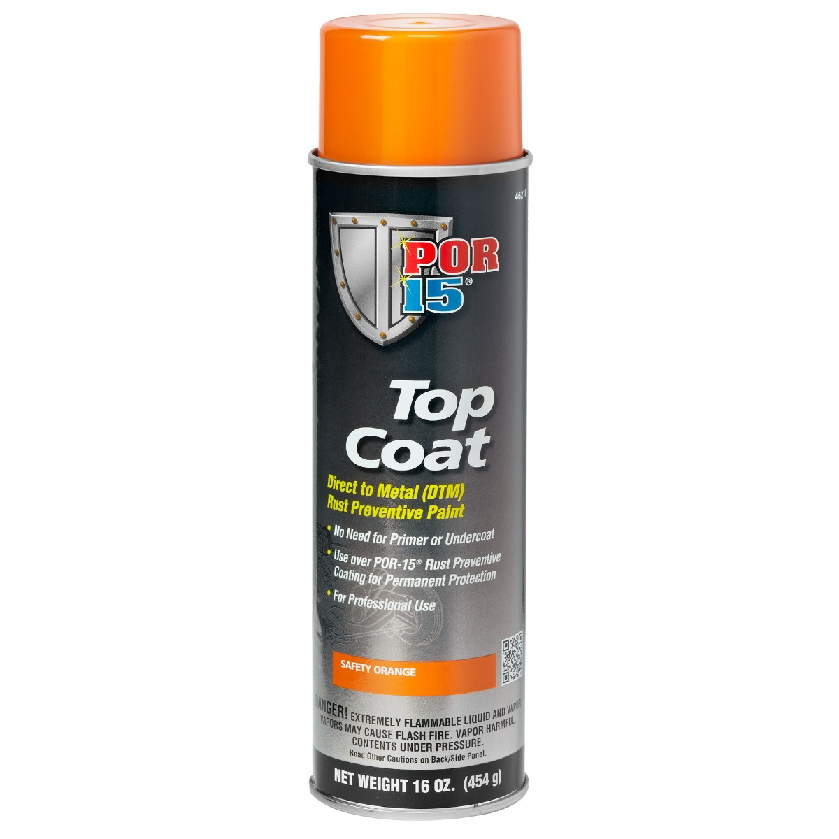 POR-15 INC 46218 Top Coat DTM Paint, 15 oz Aerosol Can, Safety Orange, Liquid, 30 to 60 min Curing