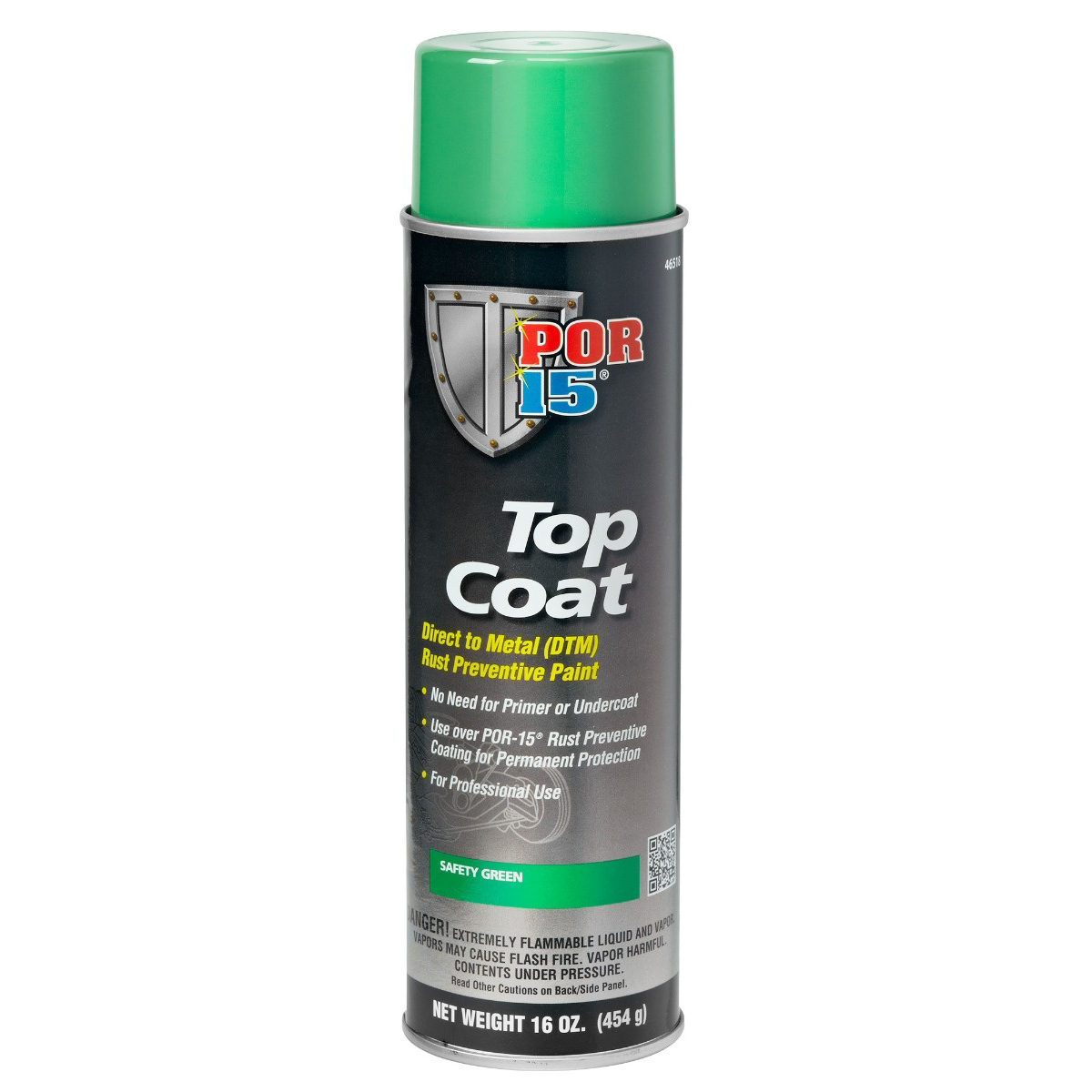 POR-15 INC 46518 Top Coat DTM Paint, 15 oz Aerosol Can, Safety Green, Liquid, 30 to 60 min Curing