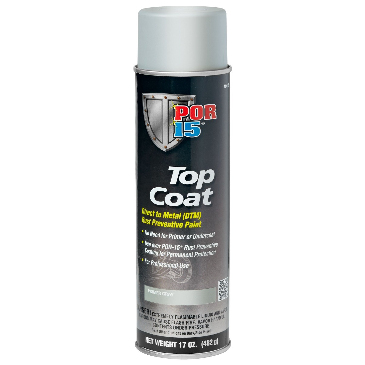 POR-15 INC 46618 Top Coat DTM Paint, 15 oz Aerosol Can, Flat Gray, Liquid, 30 to 60 min Curing