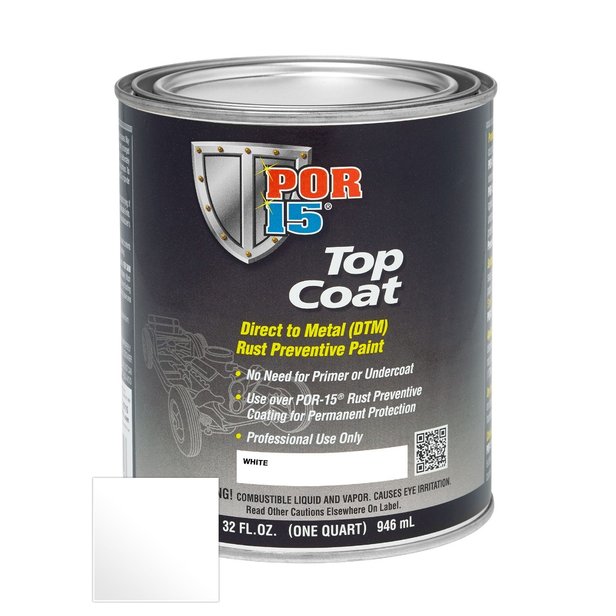 POR-15 INC 46804 Top Coat DTM Paint, 1 qt Can, White, Liquid, 30 to 60 min Curing
