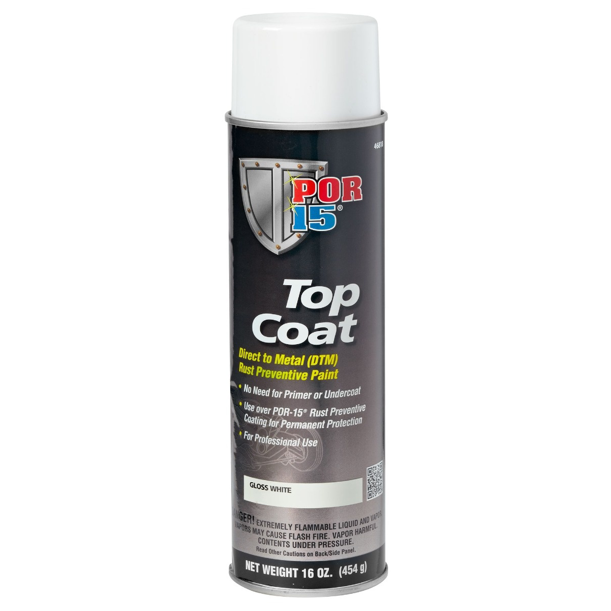 POR-15 INC 46818 Top Coat DTM Paint, 15 oz Aerosol Can, White, Liquid, 30 to 60 min Curing