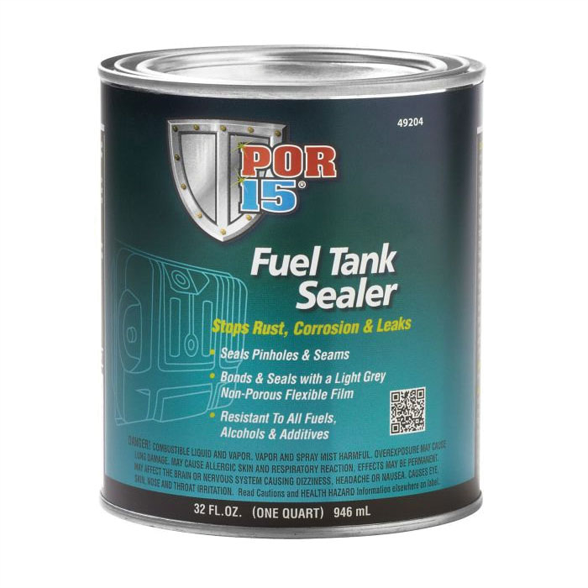 POR-15 INC 49204 Fuel Tank Sealer, 1 qt Can, Semi-Transparent Silver, 250 to 450 sq-ft/gal Coverage, 96 hr Curing