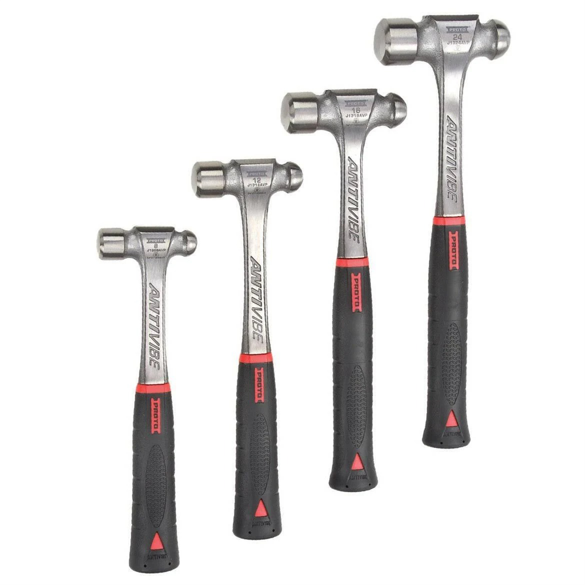 STANLEY PROTO INDUSTRIAL 4-Piece Anti-Vibe Ball Peen Hammer Set (8, 12, 16, 24 oz.)