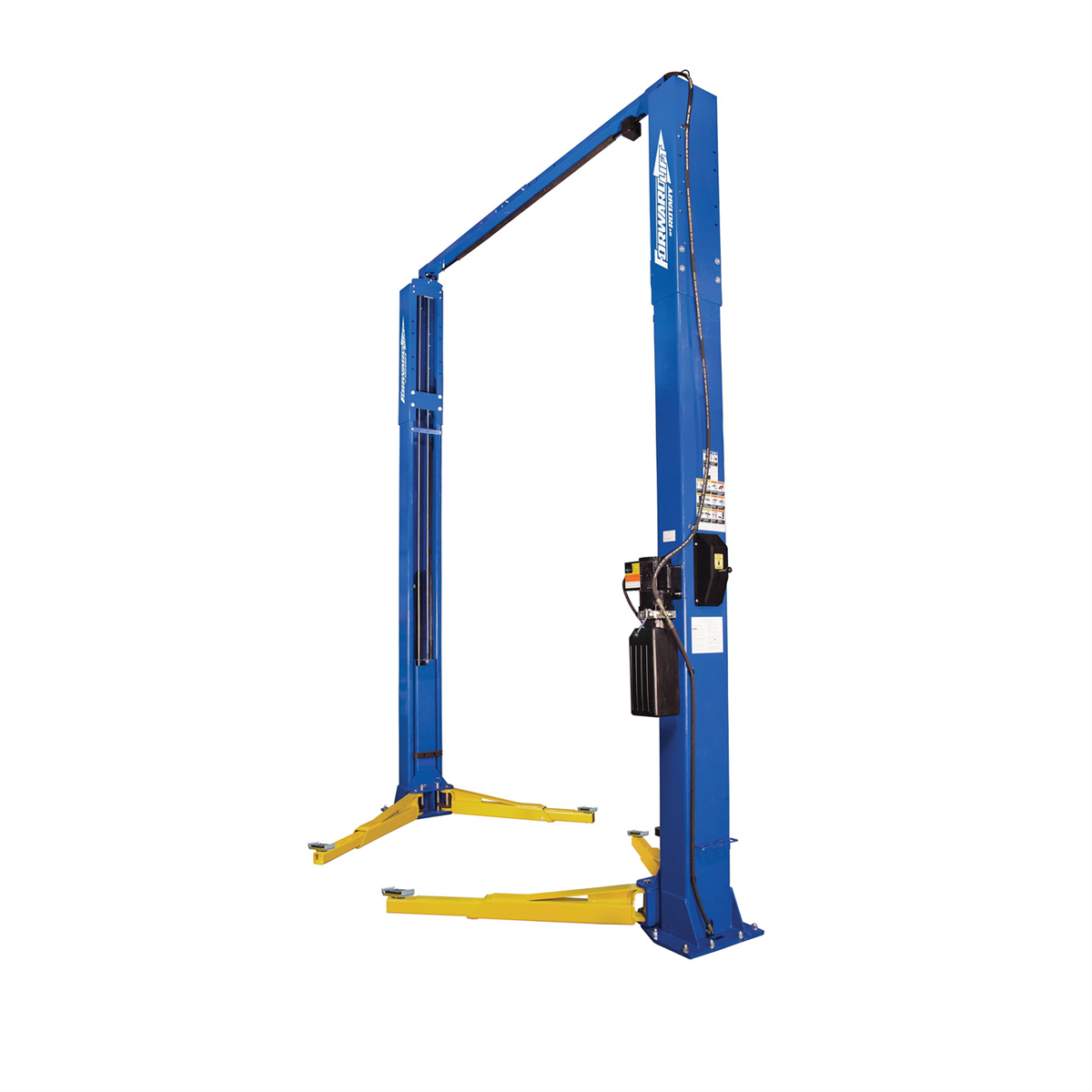 Forward Lift 12,000 2 Post Symmetric Lift With 3 Stage Front & Rear Arms. Top Mounted Direct Pull Technology With Cylinder Rod Concealed In Carriage. Adjustable Widths Options. Includes Low Profile Truck Adapters With 1.75", 3.5" & 5" Extensions With Stor