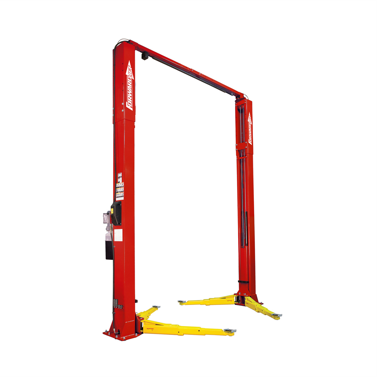 Forward Lift 12,000 2 Post Symmetric Lift With 3 Stage Front & Rear Arms. Top Mounted Direct Pull Technology With Cylinder Rod Concealed In Carriage. Adjustable Widths Options. Includes Low Profile Truck Adapters With 1.75", 3.5" & 5" Extensions With Stor