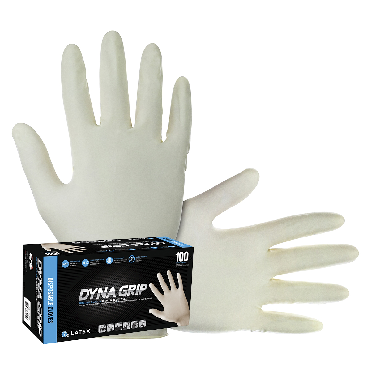 SAS Safety 100-pk of Dyna Grip PF Exam Grade Gloves, L