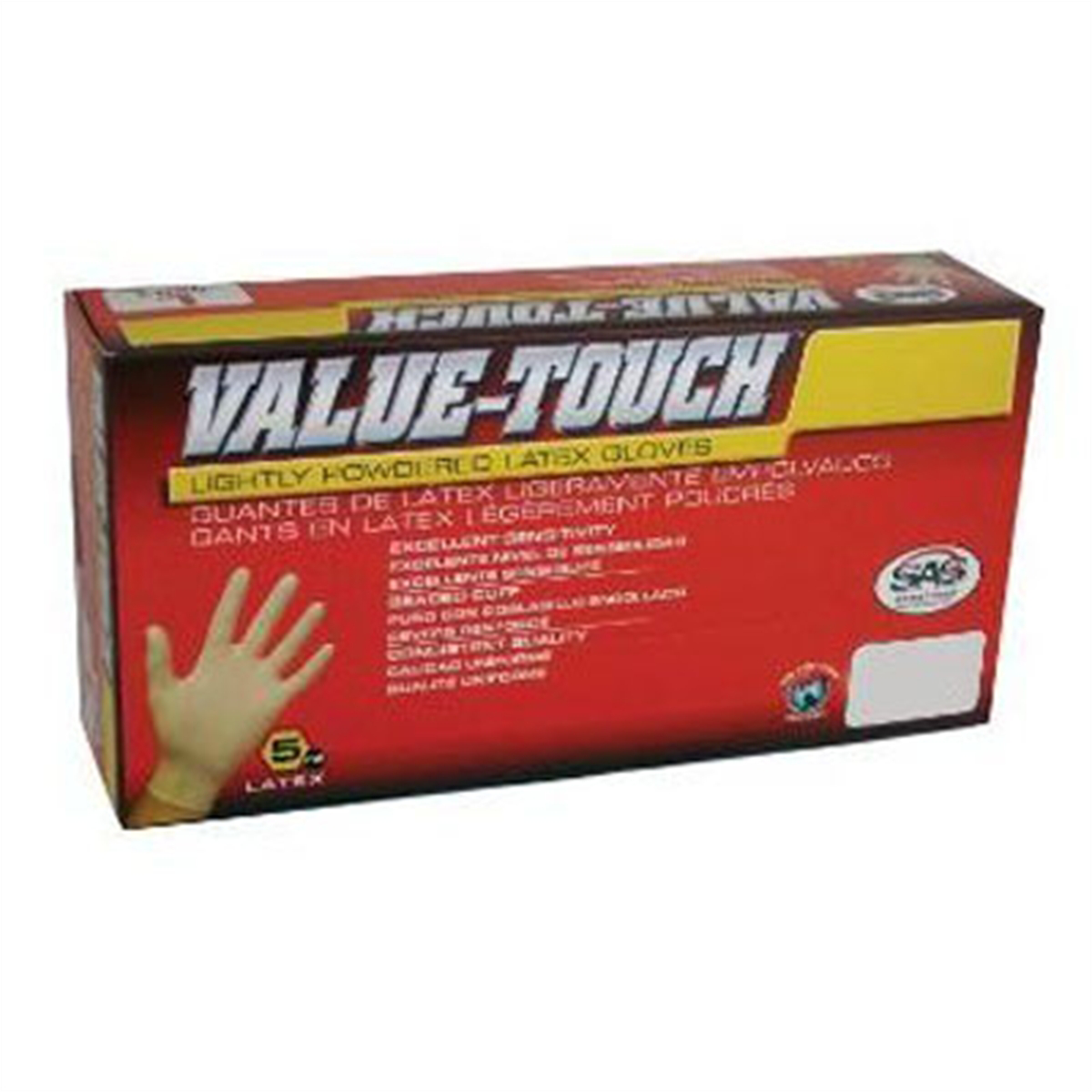 SAS Safety Box of 100 Value-Touch Powdered Latex Disp. Gloves, L
