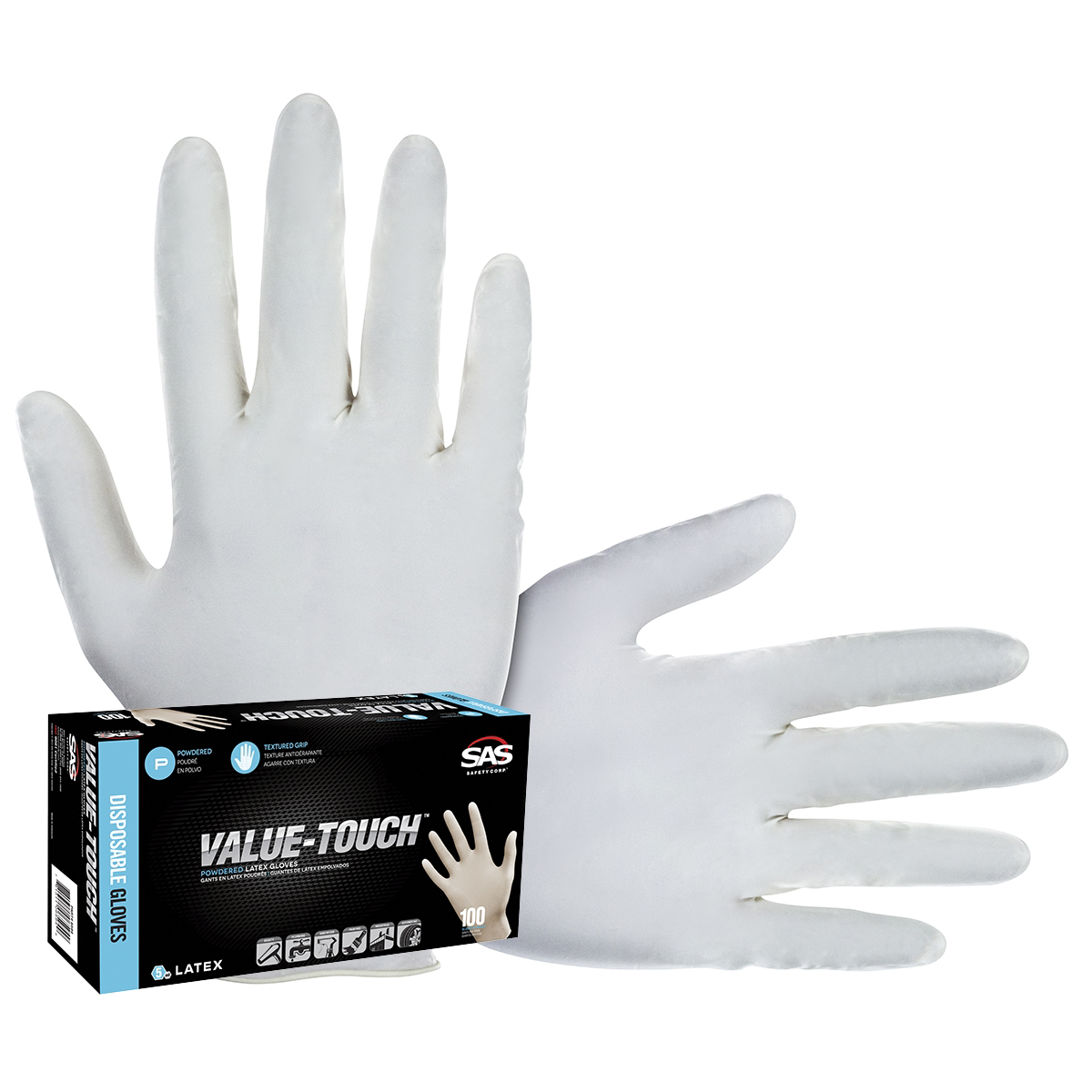 SAS Safety Box of 100 Value Touch Powdered Latex Gloves, XL