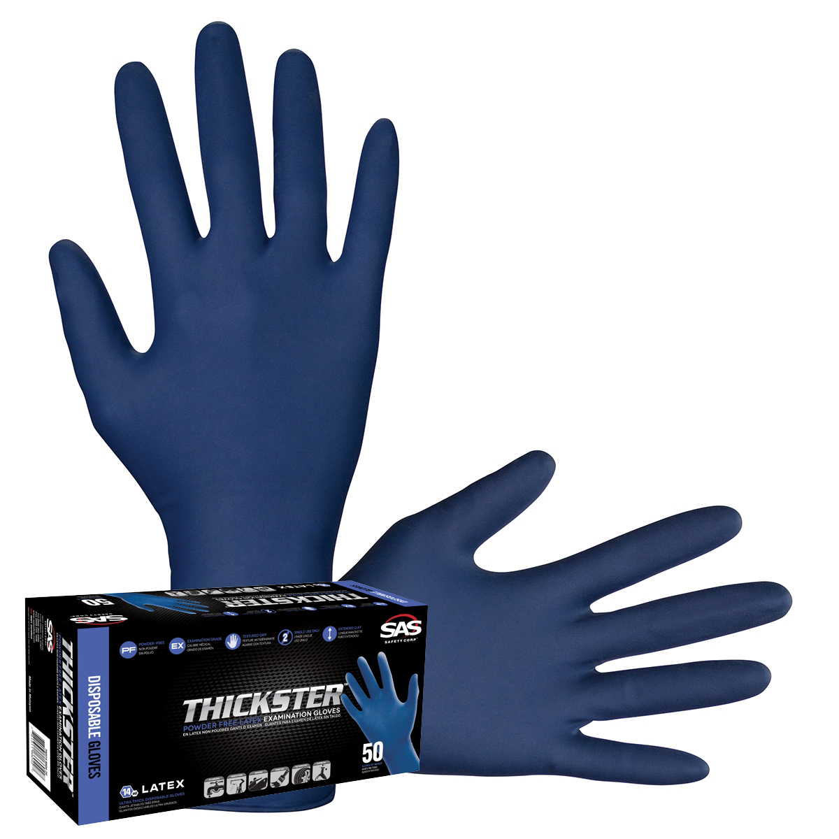 SAS Safety 50-pk of Thickster PF Latex Disp. Gloves, M