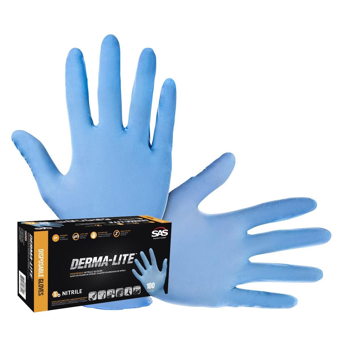 Sas Safety Box Of 100 Derma-lite Powdered Disp. Nitrile Gloves, Xxl